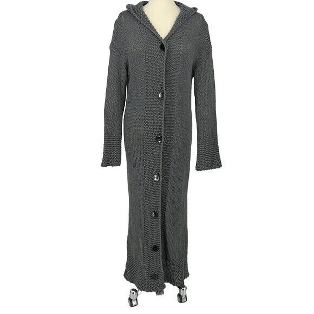 Long Gray Cardigan Button Down Knit Sweater Women's Large
